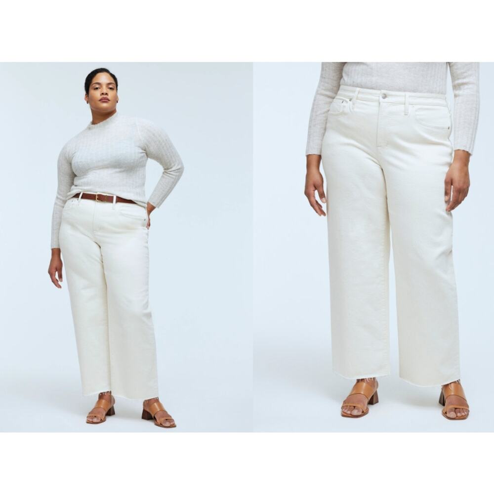 Madewell Perfect Vintage Wide-Leg Crop Jean 16W Ecru Raw Hem High Waist Wide Leg